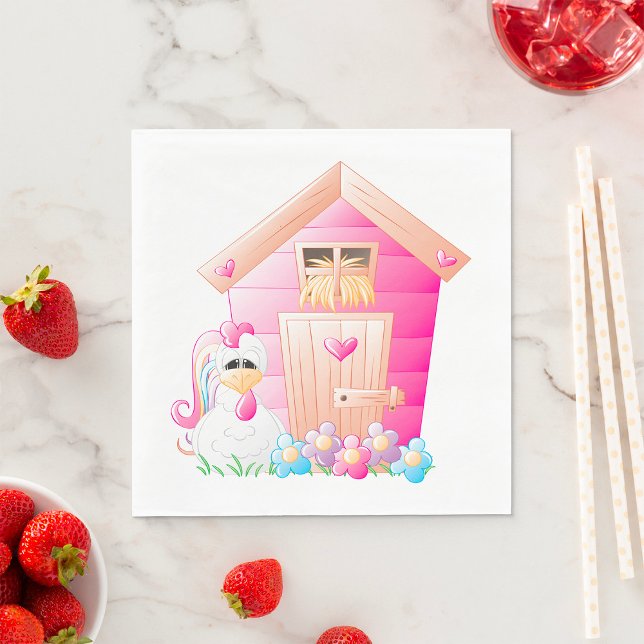 Hähnchen und Pink Hen House mit Blume Serviette (Von Creator hochgeladen)