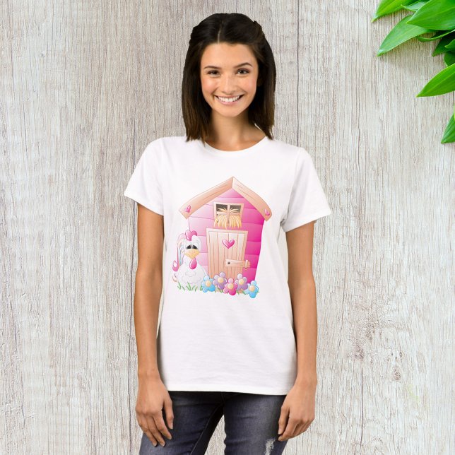 Hähnchen und Pink Hen House mit Blume T-Shirt (Von Creator hochgeladen)
