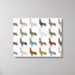 Hähnchenbauernhof mit farbigen Mustern Leinwanddruck