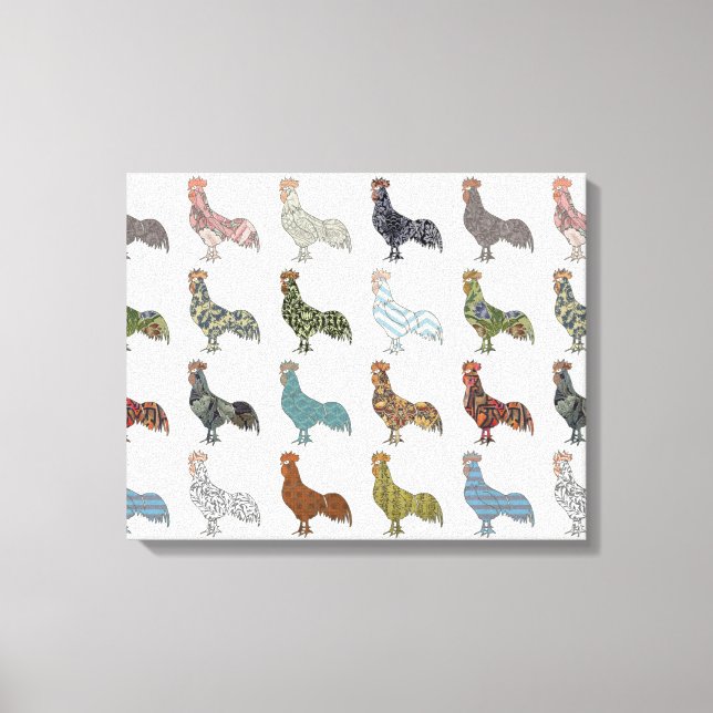 Hähnchenbauernhof mit farbigen Mustern Leinwanddruck (Vorderseite)