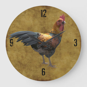 Hähnchenrooster Rustikaler Landbarnyard-Stil Große Wanduhr