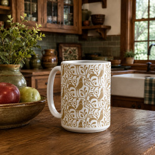 Hähne im Blattmuster im Arts-and-Crafts-Stil Kaffeetasse
