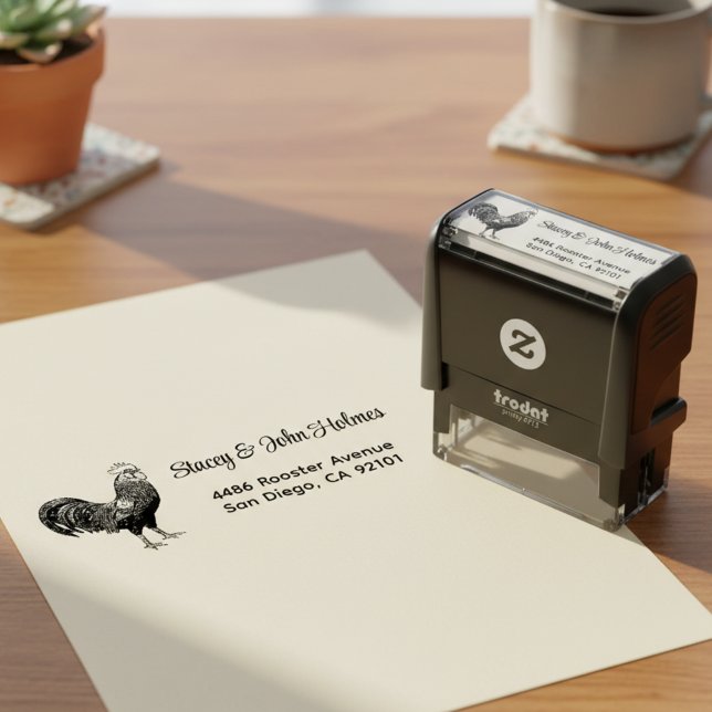 Hahnen-Rücksende-Adresse-Stempel mit eigenem Text Permastempel (Rooster return address stamp 🐓)