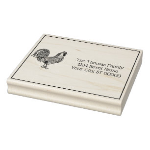 Hahnen-Zeichnung Lithographie #1 Name Rücksendeadr Gummistempel