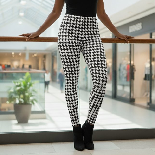 Hahnentritt-Muster Schwarz & Weiß Leggings (Houndstooth Pattern Black & White Leggings
)
