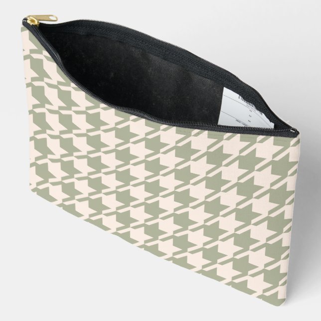 Hahnentrittmuster 2Wart Green+Cream Big Pattern Zubehörtasche (Offen)
