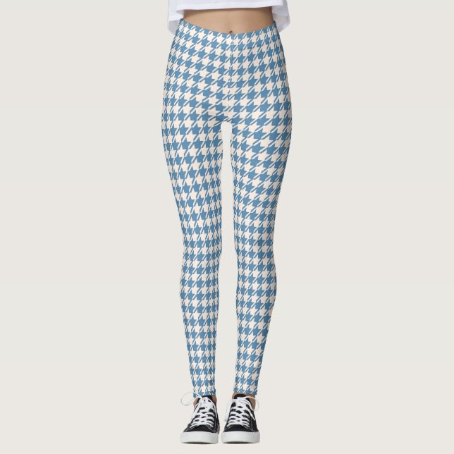 Hahnentrittmuster Blau+Creme Muster Leggings (Vorderseite)