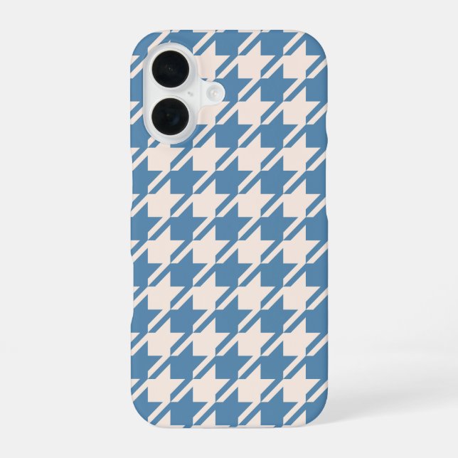Hahnentrittmuster Blue + Cream Big Pattern iPhone 16 Hülle (Rückseite)