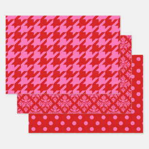 Hahnentrittmuster, Damaske, Dot-DIY-Farben Rosa Geschenkpapier Set