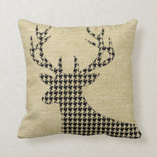 Hahnentrittmuster Deer Silhouette auf Burlap   Wei Kissen