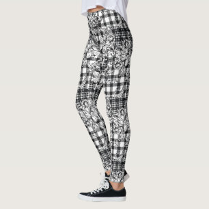 Hahnentrittmuster für klassische Schwarz-Weiß-Orna Leggings
