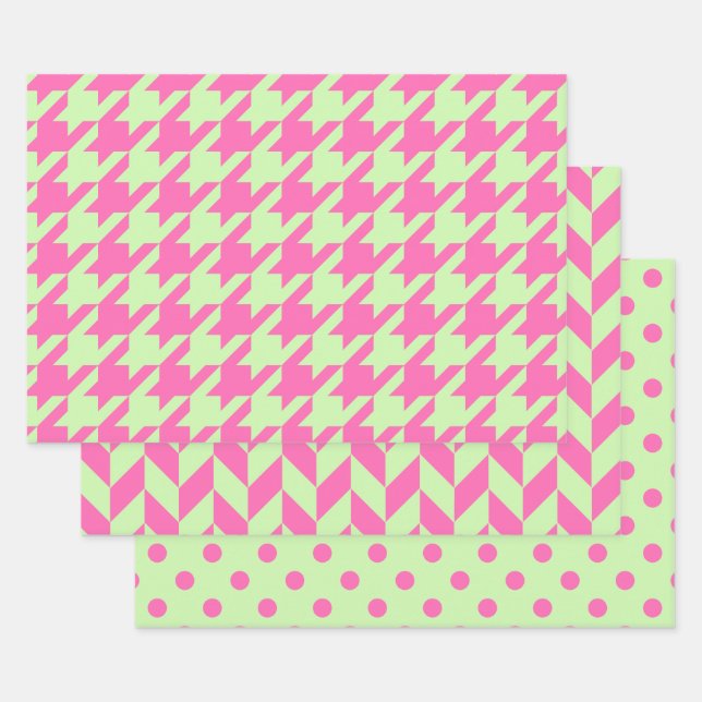 Hahnentrittmuster, Herringbone, Dot DIY Celery Pin Geschenkpapier Set (Set)