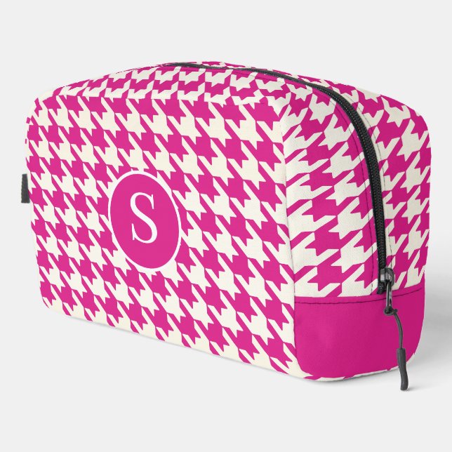 Hahnentrittmuster Hot Pink & White Toilettenbeutel Waschbeutel (Rechte Ecke)