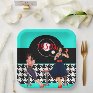 Hahnentrittmuster in den 1950er Jahren mit Vintage Pappteller