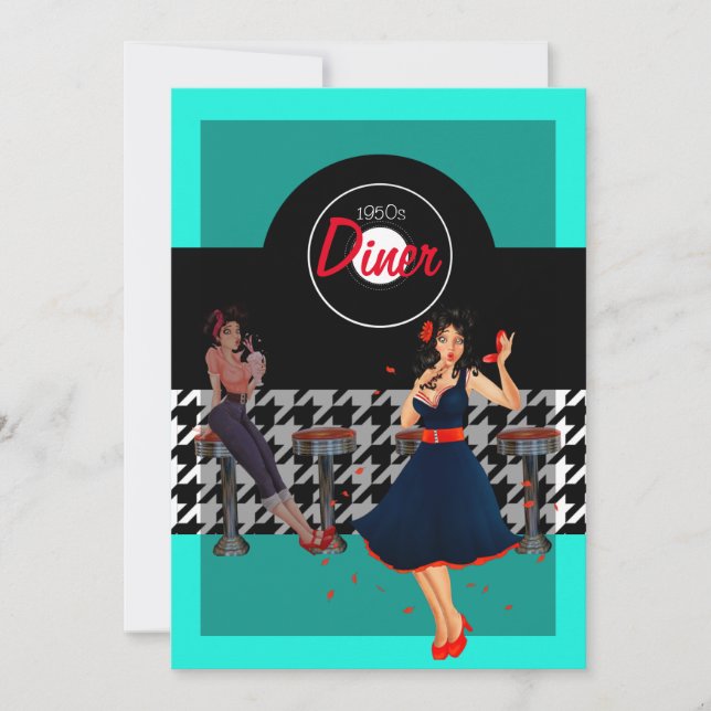 Hahnentrittmuster in den 1950ern Vintag Einladung (Vorderseite)