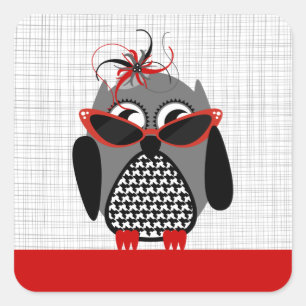 Hahnentrittmuster mit Red-Sonnenbrille und Hutaufk Quadratischer Aufkleber