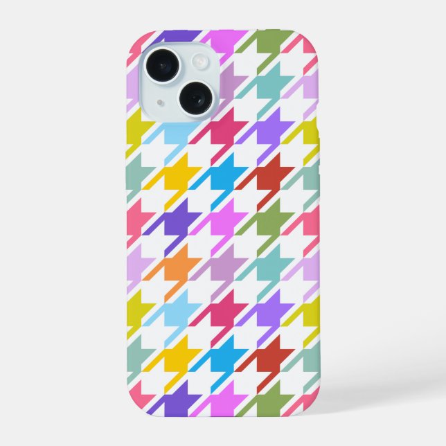 Hahnentrittmuster Multicolor+White Big Pattern iPhone 15 Hülle (Rückseite)