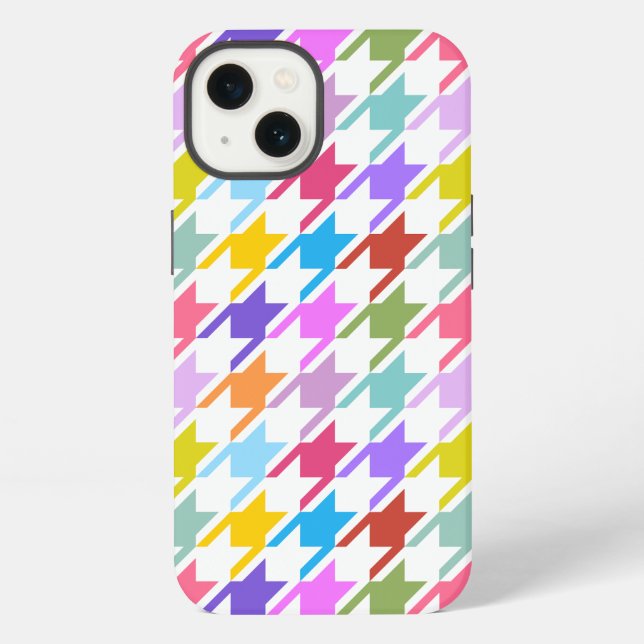 Hahnentrittmuster Multicolor+White Big Pattern iPhone Hülle (Rückseite)