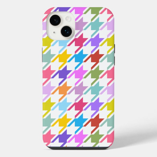 Hahnentrittmuster Multicolor+White Big Pattern iPhone Hülle (Rückseite)