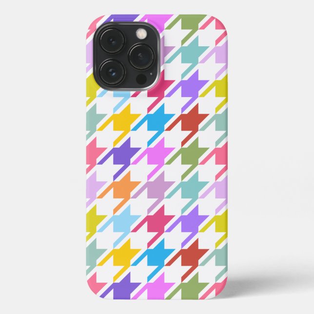 Hahnentrittmuster Multicolor+White Big Pattern iPhone Hülle (Rückseite)