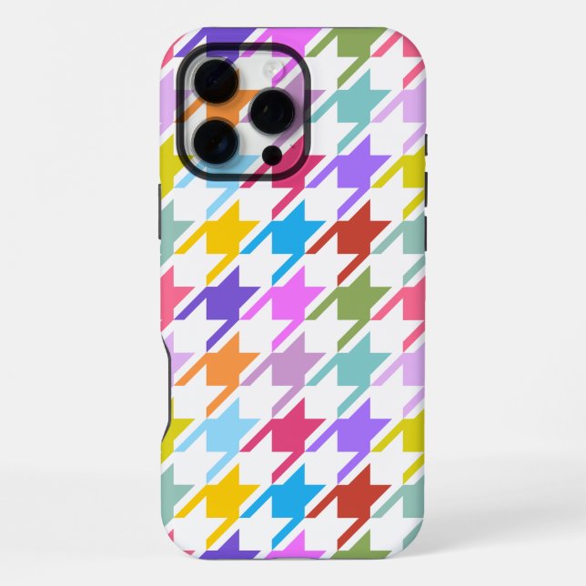 Hahnentrittmuster Multicolor+White Big Pattern iPhone Hülle (Rückseite)