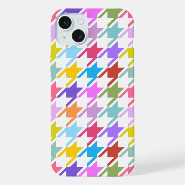 Hahnentrittmuster Multicolor+White Big Pattern iPhone Hülle (Rückseite)