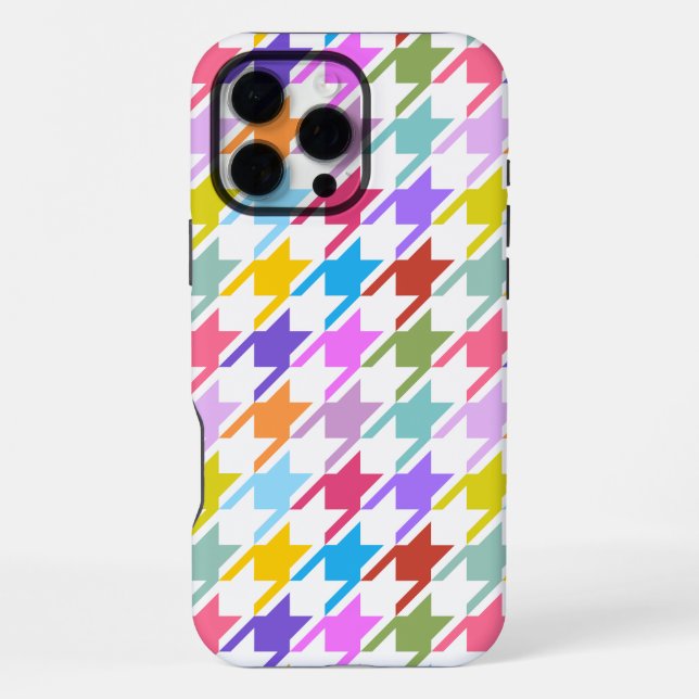 Hahnentrittmuster Multicolor+White Big Pattern iPhone Hülle (Rückseite)