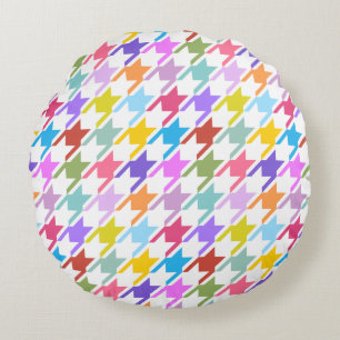 Hahnentrittmuster Multicolor+White Big Pattern Rundes Kissen