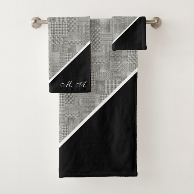 Hahnentrittmuster Muster Elegante Monogramm Badhandtuch Set (Insitu)