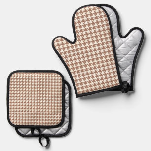 Hahnentrittmuster Muster Mocha Mousse und Weiß Ofenhandschuh & Topflappen-Set