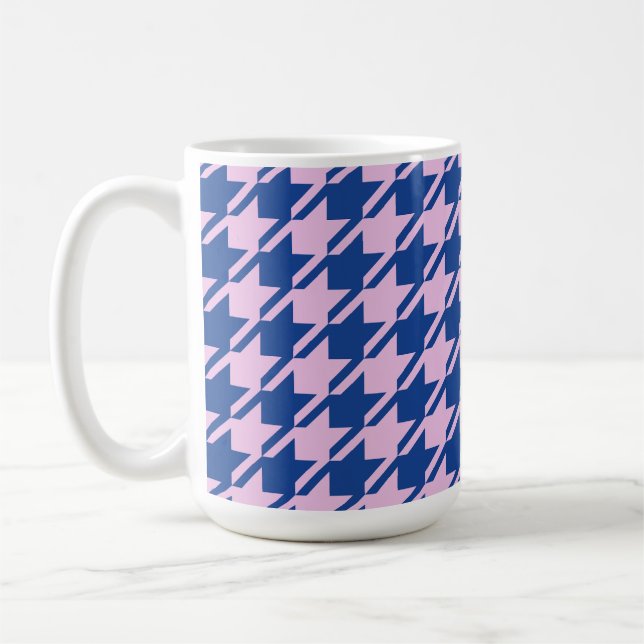 Hahnentrittmuster Pink+Blue Große Schrift Kaffeetasse (Links)