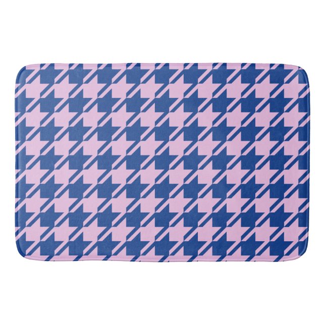 Hahnentrittmuster Rosa+Blau Muster Badematte (Vorderseite)