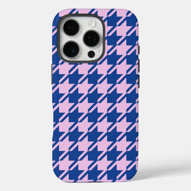 Hahnentrittmuster Rosa+Blau Muster Case-Mate iPhone Hülle (Rückseite)