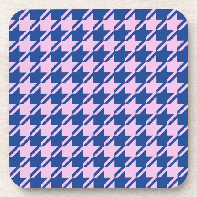Hahnentrittmuster Rosa+Blau Muster Getränkeuntersetzer (Vorderseite)