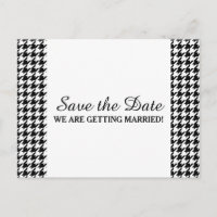 Hahnentrittmuster Save the Date Postkarte, schwarz