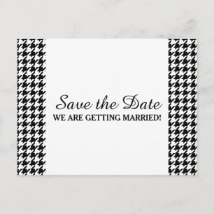 Hahnentrittmuster-Save the Date Postkarte, schwarz Ankündigungspostkarte