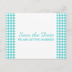 Hahnentrittmuster Save the Date Postkarte, Türkis Ankündigungspostkarte