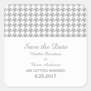 Hahnentrittmuster Save the Date Stickers, grau Quadratischer Aufkleber