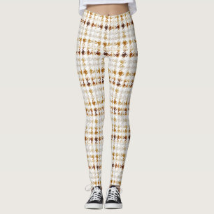 Hahnentrittmuster Soft Brown auf weißem Muster Leggings