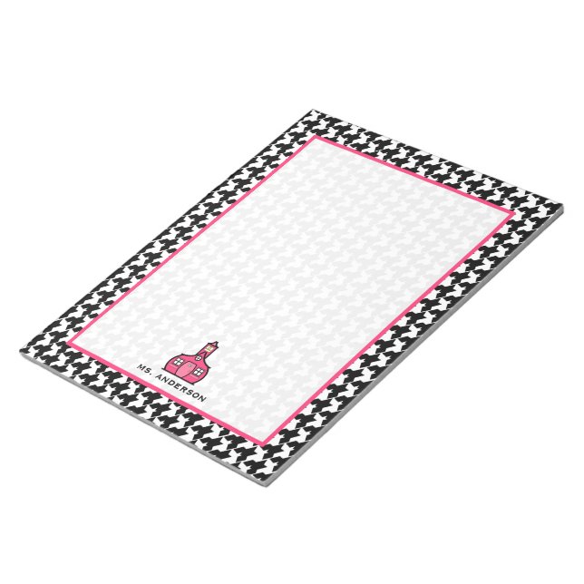 Hahnentrittmuster- und Pink-Lehrer-Notepad Notizblock (angewinkelt)