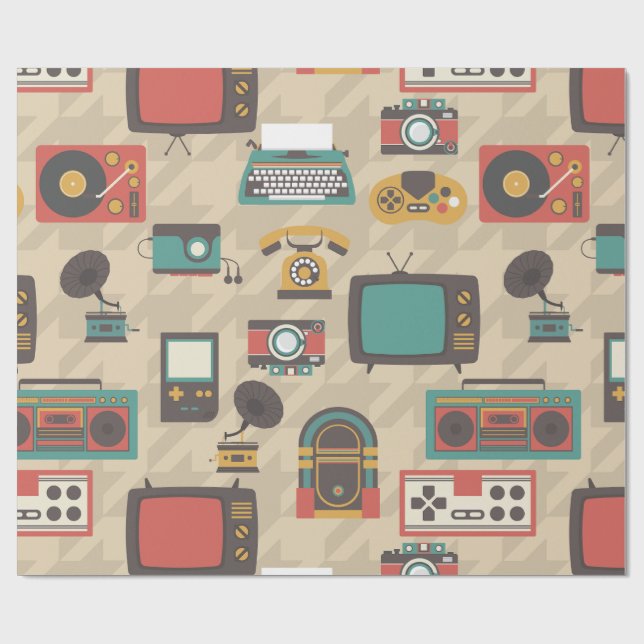 Hahnentrittmuster Vintag Retro Nostalgie Jukebox Geschenkpapier (Flach)