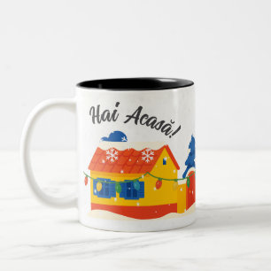 Hai Acasă Snowy Holiday Village Rumänisch Zweifarbige Tasse