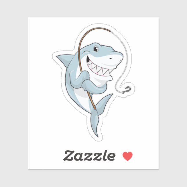 Hai als Fischer mit Angelrute Aufkleber (Blatt)