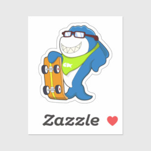 Hai als Skater mit Skateboard Aufkleber