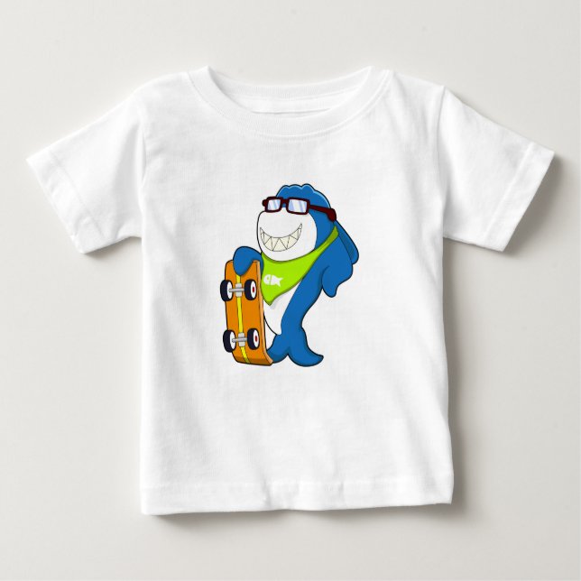 Hai als Skater mit Skateboard Baby T-shirt (Vorderseite)