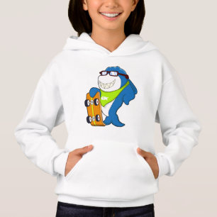 Hai als Skater mit Skateboard Hoodie