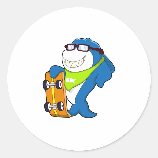 Hai als Skater mit Skateboard Runder Aufkleber (Vorderseite)