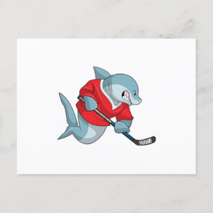 Hai an Eishockey mit Eishockeyschläger Postkarte