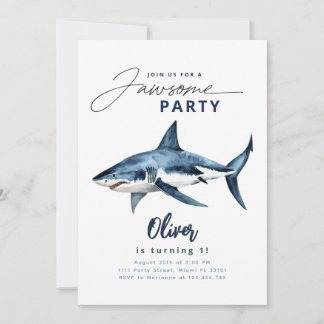Hai-Aquarell Blau Minimalistische Jawsome-Party Einladung