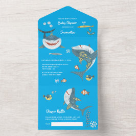 Hai Aquarellblau unter dem Party All In One Einladung